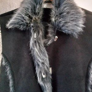 Black Faux suede, faux fur, metal enclosure vest